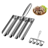 Chicware Máquina para Hacer Albóndigas, Manuale Molde de Acero Inoxidable con Cuchara Cortadora - Formadora de 4 Tubos para Frikadellen, Albóndigas de Pescado y Gambas