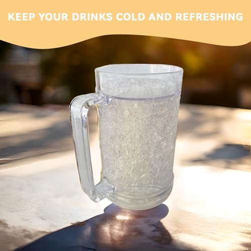 Image of Lily's Home Freezer Beer Mugs with Handles, 16 oz Set of 4 - Clear Frosted Double Wall Insulated Acrylic, Gel-Filled, Break-Resistant for Home Bar, Pool Parties, BBQ & Outdoor