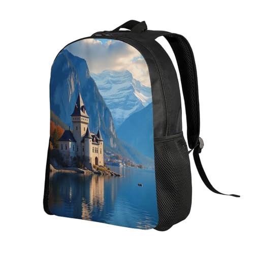 Comfort Fit Unisex Jigsaw Puzzle Castle The Shore of Lake Mountains The Backpack Durable Commute Travel Adventures 16 in2