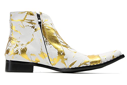 Santimon Men's Chelsea Cowboy Boots - Western Lace-Up Ankle Boots for Urban Parties/Western Weddings, Premium Leather Dress-Casual Boots with Ornamental Stitching3