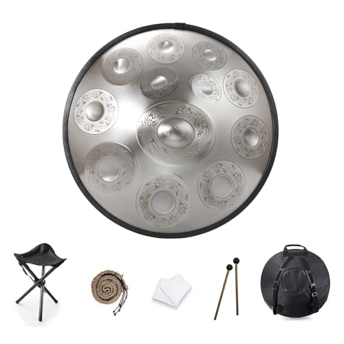 Handpan Drum 9/10/12 Notas 22 Pulgadas Handpan Drum 432Hz/440Hz Re Menor para Sanación Sonora, Meditación Personal, Yoga, con Bolsa Suave, Baquetas, Handpan Drum (J-12 Notas (432Hz))