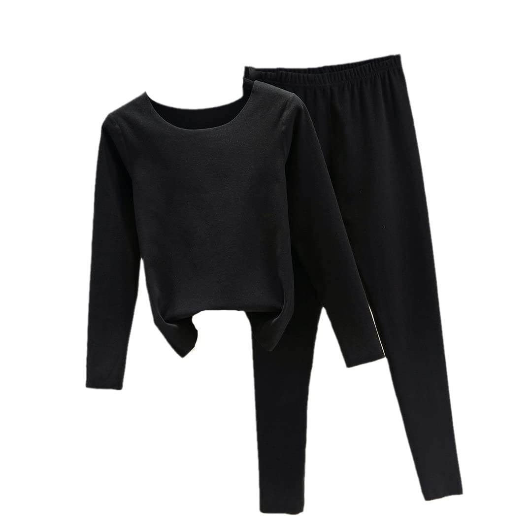 Damen Nahtlose Thermounterwäsche Zweiteiliges Set Doppelseitige Velours Thermounterwäsche, Schwarz , 42