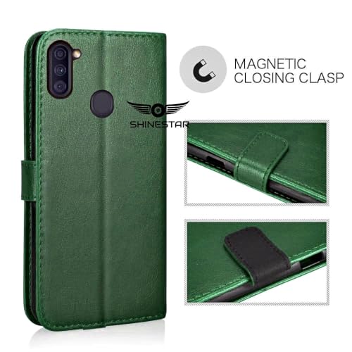 Image of SHINESTAR Samsung Galaxy M11 Flip Back Cover | PU Leather Flip Cover Wallet Case with TPU Silicone Case Back Cover for Samsung Galaxy M11- Green