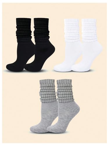 WDIRARA Women's 3 Pairs Slouch Socks Soft Knit Knee High Tube Scrunch Sock2