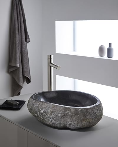 MG Valencia ROCK Vasque à Poser en Pierre. Lavabo Salle de Bain, Vasque Pierre Naturelle, Ronde à Poser, Lavabo WC, Sans Trou pour Robinet, Design...