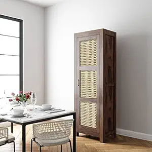 The Attic Victoria Kitchen Cabinet with Cane|Multipurpose Cabinet for Bedroom Living Room Study bar|Solid Wood Bookshelf/Kitchen Cabinet|Walnut Matte Finish