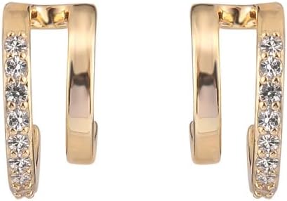 Daisy Fuentes Gold Tone Double Post Hoop Earrings with CZ Stones - Image 2