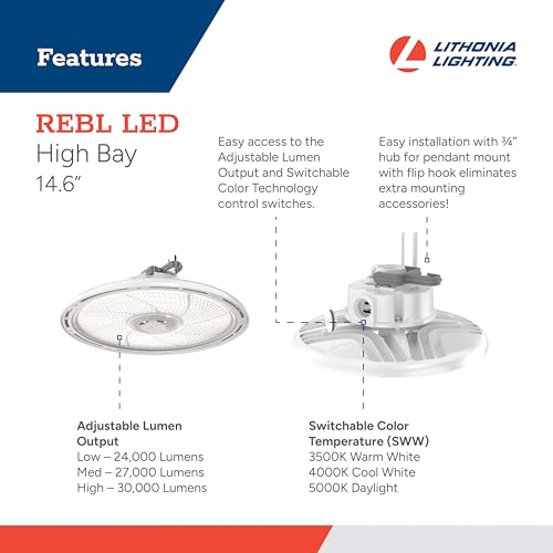 Image of Lithonia Lighting Round High Bay LED Light Adjustable Lumens, 3-in-1 CCT