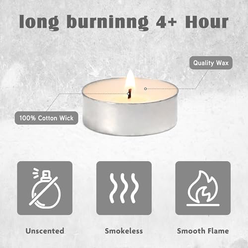 Unscented Tealight Candles - 100 Pack 4 Hours Smokeless White Small Tea Candles for Weddings,Warmer Home Decor for Home - Image 5