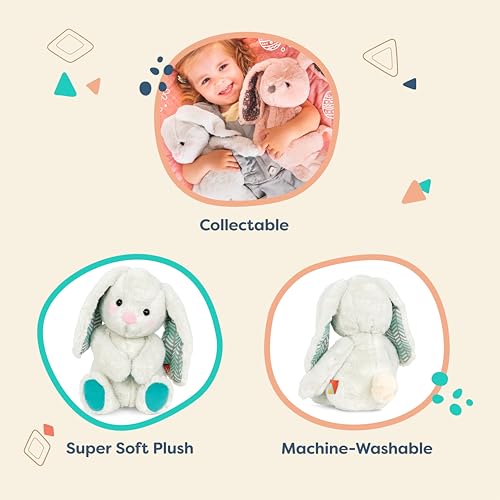 Image of B. toys Happyhues Peppy-Mint Bunny Stuffed Animal, Washable, Ice Grey Bunny