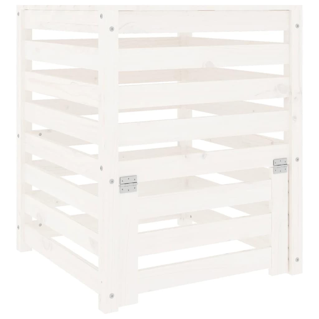Kompostownik z litego drewna sosnowego, kompostownik ogrodowy na odpady organiczne, pojemnik na kompost z pokrywką i klapką, biały, 63,5 x 63,5 x 77,5 cm