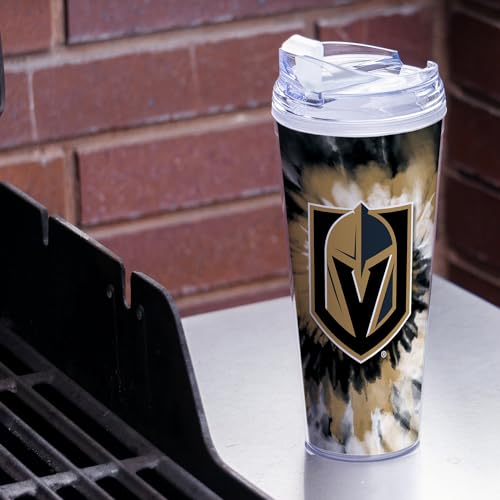 Image of Rico Industries NHL Hockey Team Color Tie Dye 24oz Metallic Acrylic Tumbler with Hinged Lid, Officially Licensed Double Wall Tumbler with Straw