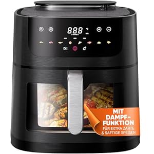 Stillstern Heißluftfritteuse Airfryer [Steam Pro View] 8L Air Fryer mit Sichtfenster, Dampf & Shake-Funkt., 80-200°C, 1800W, 120min Timer, 100 Rezepte, Heissluftfritteuse Air Fryers Fritteuse ohne Öl