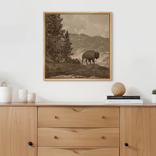 Signford Framed Canvas Print Wall Art Vintage Buffalo Landscape Sepia Tone Modern Art Relax/Calm Warm For Living Room thumb #3