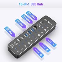 RSHTECH 10 Port USB 3.0/3.2 C Hub mit 60W Netzteil (12V/5A), RSH-ST10C-6 – Ansicht 2