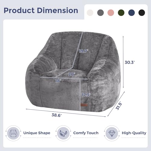 Image of MAXYOYO Bean Bag Chair, Comfy Bean Bag Sofa with Back Support, Faux Fur Bean Bag Chair for Adults and Kids, Stuffed Floor Sofa for Living Room, Bedroom, Apartment, Grey