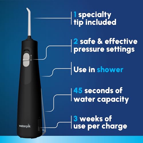 Image of Waterpik Cordless 1100 Rechargeable Portable Water Flosser for Teeth Cleaning and Flossing, Travel, Braces Care, Healthier Gums, Waterproof for Shower, ADA Accepted, WF-30CD Black, Packaging May Vary