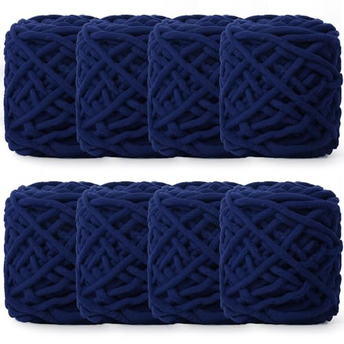 Image of Buryeah Chunky Chenille Yarn for Crocheting Soft Thick Fluffy Yarn for Hand Knitting Bulky Velvet Blanket Plush for Weaving DIY Crafts Each 3.5 oz 55 Yards(Navy Blue,8 Pack)