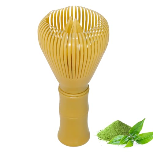 Fouet Matcha Chasen Traditionnel en Résine Naturelle - 80 Bâtons, Accessoire de Cérémonie du Thé Japonais - Pour la Boisson, Jaune
