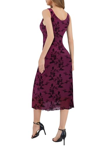 Image of Floral Maxi Dresses for Women Summer Semi Formal Long Mesh Dress | Womens Sleeveless V Neck Bodycon Elegant Casual Wedding Guest Cocktail Party Dress Date Night Outfits Spring Trendy 2026