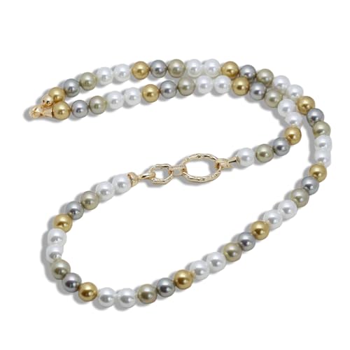 Elegant Double-Strand Pearl Necklace, White Faux Pearls, Mixed Bead Sizes, Layered Design