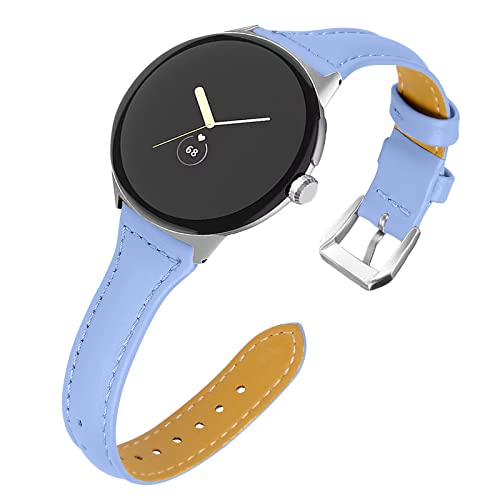Leather Band Compatible for Google Pixel Watch Band Replacement Strap Breathable Bracelet Band for Google Pixel Watch Smartwatch Accessories (light blue)