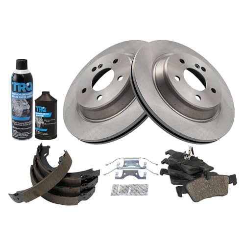 Image of TRQ Rear Brake Pad & Rotor Kit, with Chemical Kit Parking Brake Shoe Set Ceramic Compatible with 2003 Mercedes-Benz CL500 2003-2006 S430 S500