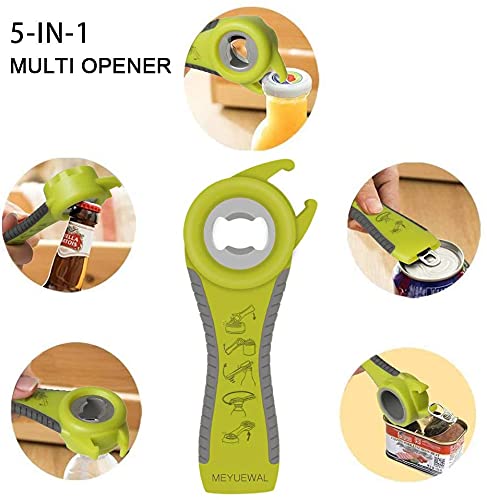 Jar Opener- Pad Rubber Jar Can Lid Opener, 5 In 1 Multi Function Can Opener Bottle Opener Kit With Silicone Handle Easy To Use For Children, Elderly And Arthritis Sufferers (Green) #TOP2