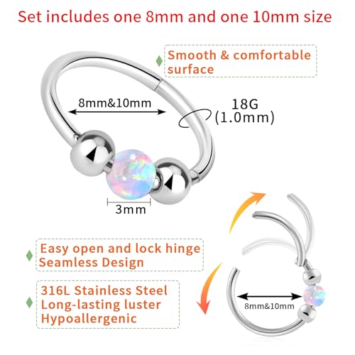2PCS 18g 20g Opal Nose Rings for Women Nose Hoops 8mm/10mm Hypoallergenic 316L Surgical Steel Nose Rings Piercing Jewelry Can Be Used as a Nose Ring, Septum Ring, and Cartilage Earring2