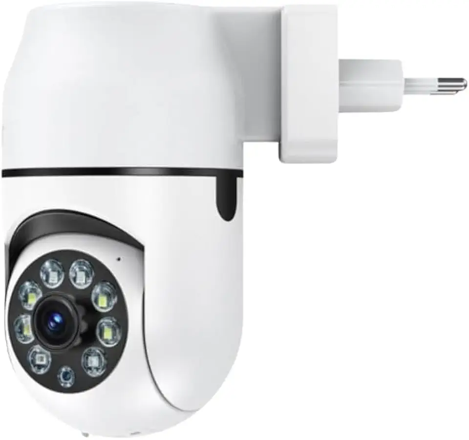 Câmera de Segurança Tomada Sem Fio 2MP WiFi Visão 360° HD 1080p Câmera IP Infravermelho Controle via App 2 Modos de Visão Noturna Áudio Bidirecional Detecção de Movimento Premium