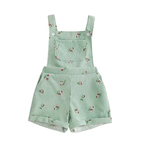 Image of Ayalinggo Toddler Baby Girl Sunflower Print Overalls Shorts with Pocket Suspender Trousers Cute Summer Clothing Outfit