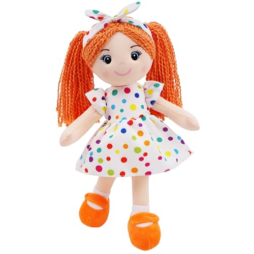 Lullaberry 35cm Snuggle Cutie Bella - Soft Cuddly Plush Doll Gift for Girls - Huggable Rag Doll - Orange