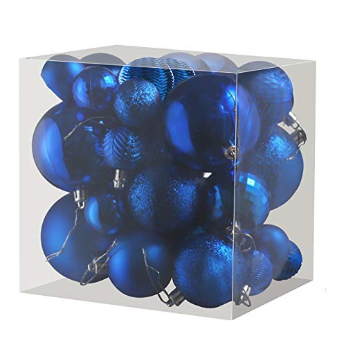 Prextex Blue Christmas Ball Ornaments For Christmas Decorations - 36 Pieces Xmas Tree Shatterproof Ornaments With Hanging Loop For Holiday And Party Decoration (Combo Of 6 Styles In 3 Sizes) #TOP1