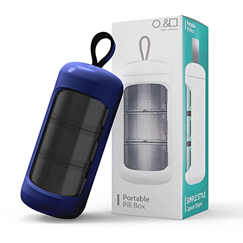 Rayuda Tragbare Tablettenbox, Pillendose mit 3 Fächer Schiebedeckel und Lichtdichtem Design, Einem Medikamentenbox zur Lagerung von Arzneimitteln, Fischöl und Vitamin -Blue Cover
