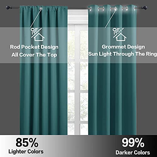 RYB HOME Country Curtains Blackout Drapes for Farmhouse Cabin Dining Sitting Room Bedroom Decor, Light Block Privacy Wall Panels, W 42 x L 72 per Panel, Teal, 1 Pair