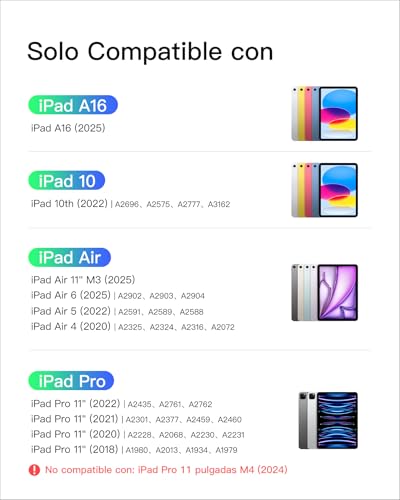 Inateck Teclado for iPad 10 Generación 2022/11 Generación A16 2025 (10.9/11 Pulgada), Air 11" M3/M2, Air 6.ª/5.ª/4.ª, Pro 11 1-4Gen, Teclado Ultraligero Desmontable con Touchp,Gris AceTouch - imagen 2