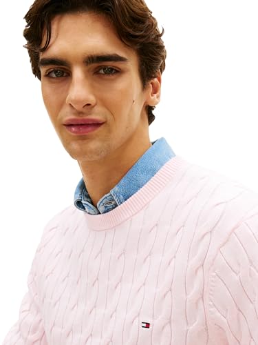 Image of Tommy Hilfiger Men's Cable Knit Crewneck Sweater Lightweight Pullover
