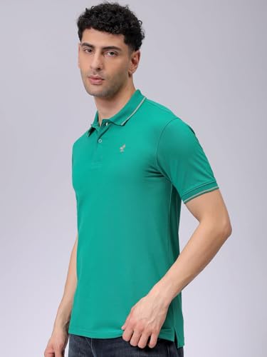 Image of The Indian Garage Co Men Slim Fit Solid Polo Neck Half Sleeves Tshirt