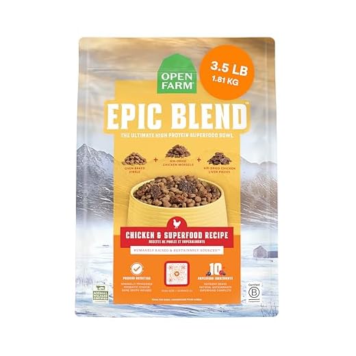 Open Farm, Epic Blend High Protein Dry Dog Food, Probiotic Coated & Bone Broth Infused Kibble with Air Dried Meat & Organs, Minimally Processed & Nutrient Dense, Chicken & Superfood Recipe, 3.5lb Bag