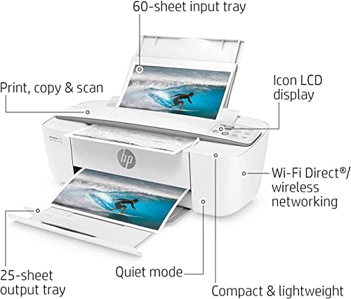 Hp Deskjet 3755 Compact All-In-One Wireless Printer With Wifi Mobile Printing, Instant Ink Cartridge Ready - Black/Color Combo Printer - Stone Accent (J9V91A) (Renewed) #TOP3