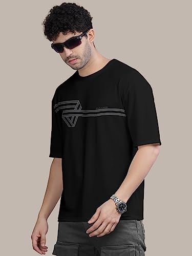 Image of BULLMER Peach Trendy Front Printed oversized Round Neck T-shirt for men