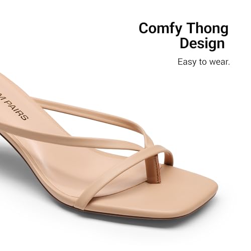 Image of DREAM PAIRS Kitten Heels for Women Flip Flops Slip on Low Heels Open Square Toe Thong Heeled Strappy Sandals Slides Comfortable Dress Shoes