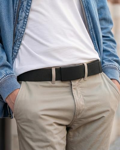 Image of Mile High Life Cut To Fit Canvas Web Belt Size Up to 52 inch with Flip-Top Solid Black Military Buckle