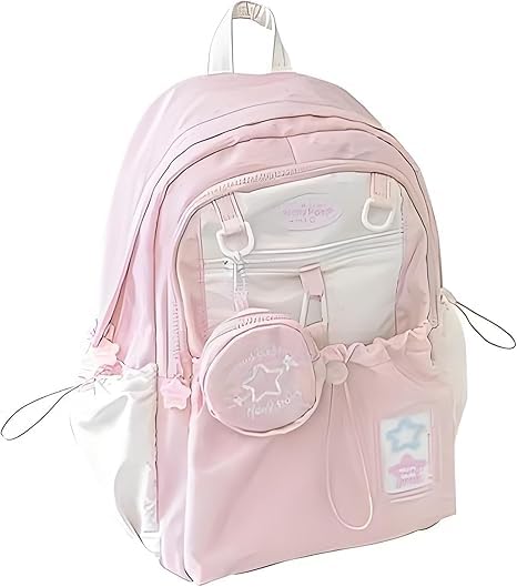 Endyniner Rosy Posy Backpack, Rosyposy Backpacks, Cream Star Drawstring Backpack, Cute Pink Double Shoulder Bag with Removable Mini Pouch, Large Capacity Fits 16" Laptop, Durable & Waterproof (pink)