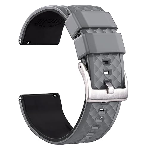 Ritche Silicone Watch Bands 18mm 20mm 22mm 24mm Quick Release Rubber Watch Bands for Men, Smoke Gray / Black / Silver, 20mm, Modern by Ritche - Used condition - US$17.00