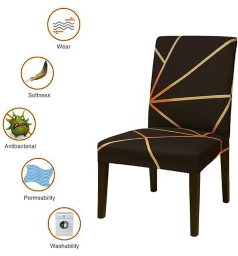 Image of Homerz Premium 6 Seater Dining Table Cloth with 6 Dining Chair Covers,Elastic Fitted Chair Slipcovers, Printed Polycotton Fabric, Table Cloth Size 60x90 inch (Golden Strip)