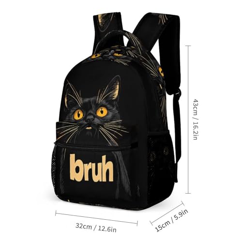 Meme Saying Cat Bruh 3 PCS Backpack Set Casual Daypack with Insulated Lunch Bag & Pencil Case2