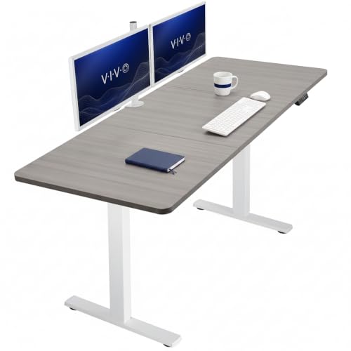 Image of VIVO Electric Height Adjustable 180cm x 76cm Memory Stand Up Desk, Dark Gray Table Top, White Frame, Standing Workstation with Preset Controller, 1B Series, DESK-KIT-1W7G