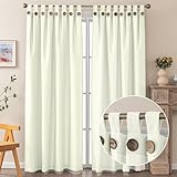BRIGHTSHEER Ivory Oxford Curtain 2 Panels, Delicate Faux Linen Blend Semi-Blackout Curtains with Coconut Buttons for Living Room, W52 x L96 inches