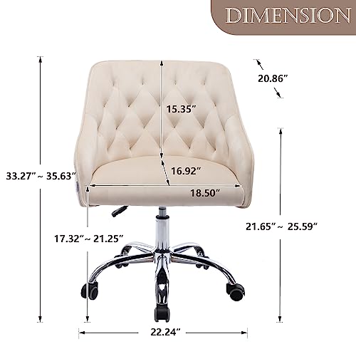 Baysitone Velvet Home Office Desk Chair, Modern Swivel Task Armchair With Adjustable Height, Upholstered Tufted Accent Computer Chair For Home And Office Working Or Studying, Beige #TOP1